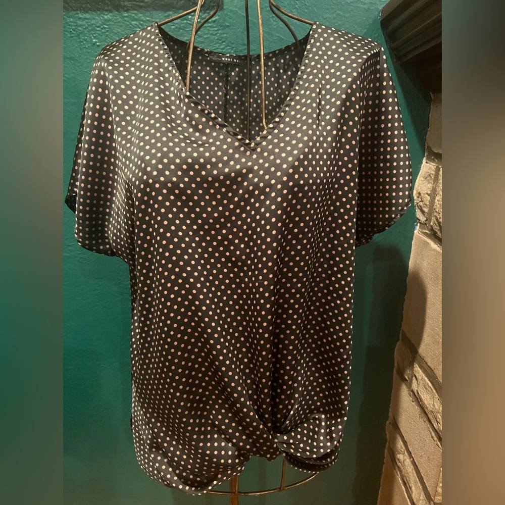 West Kei Black and Tan Polka Dot Blouse